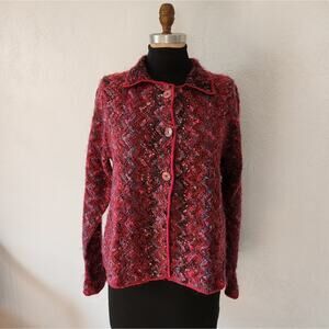 Avoca Button Up Collared Sweater Jacket Wool Mohair Blend Multicolor Size Large